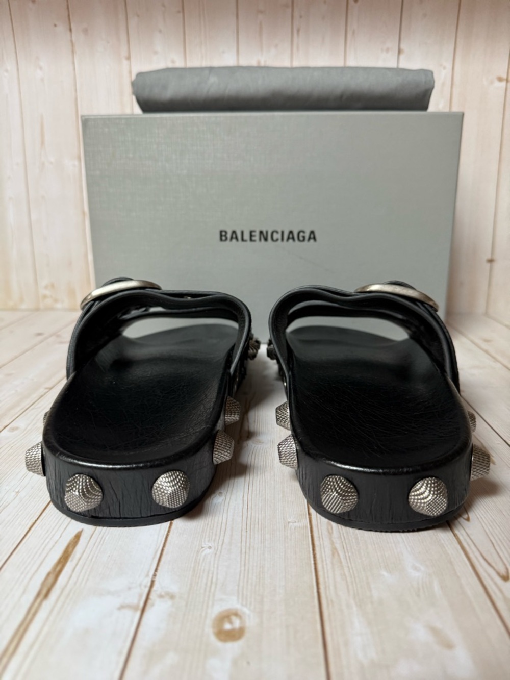Balenciaga Agneau Arena Cagole Leather Slide Sandals Black Sz 40 / 7 - Picture 10 of 12